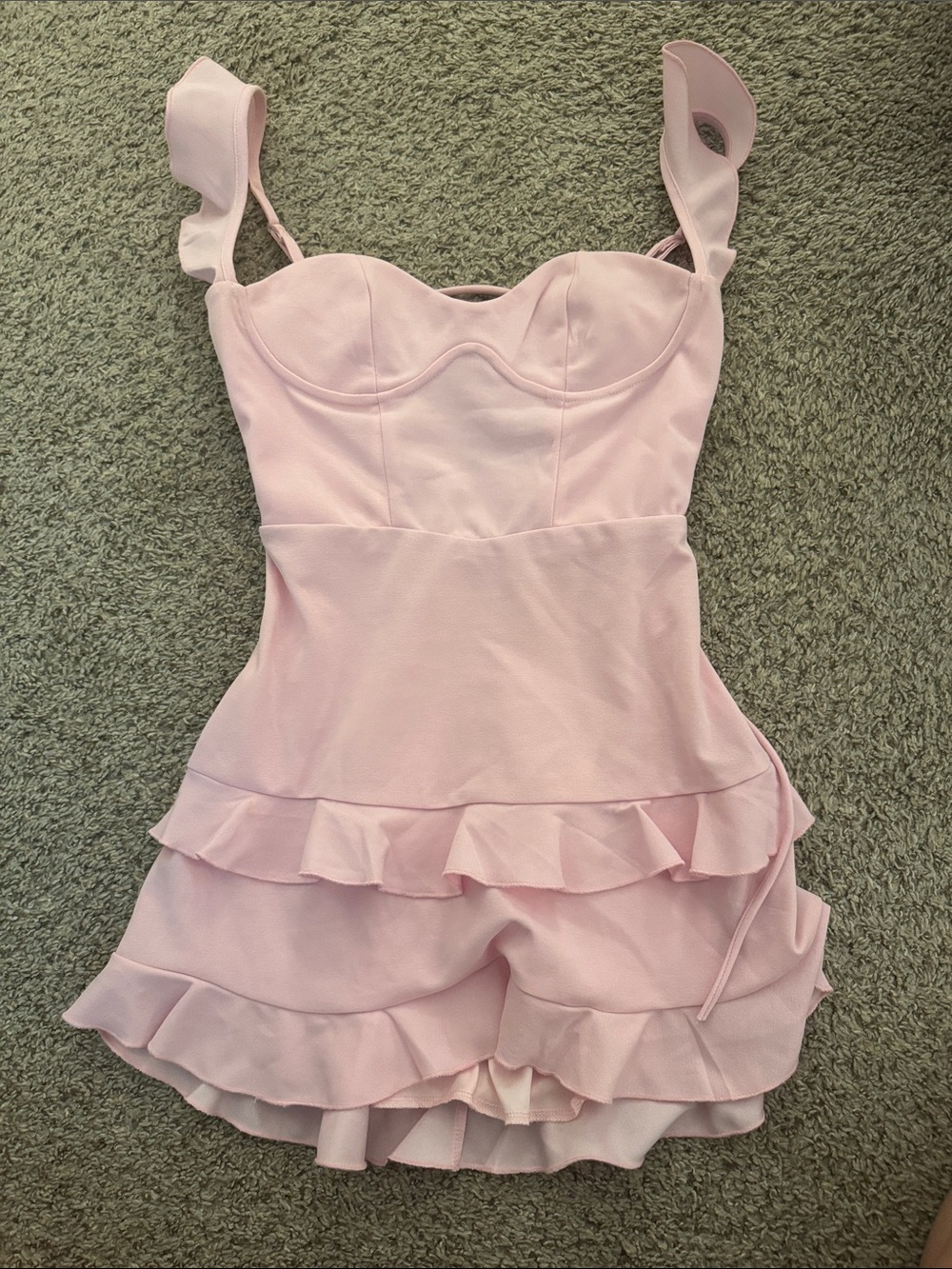 Lucy in the Sky Pale Pink Ruffled Sweetheart Mini Dress